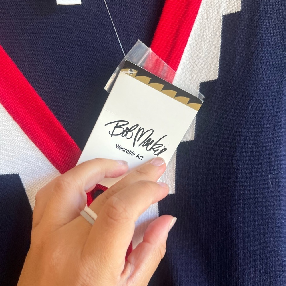 Bob Mackie Navy and Red Zigzag Vest - Picture 2 of 7